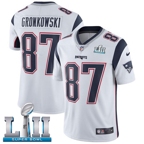 Nike Patriots #87 Rob Gronkowski White Super Bowl LII Youth Stitched NFL Vapor Untouchable Limited Jersey - Click Image to Close